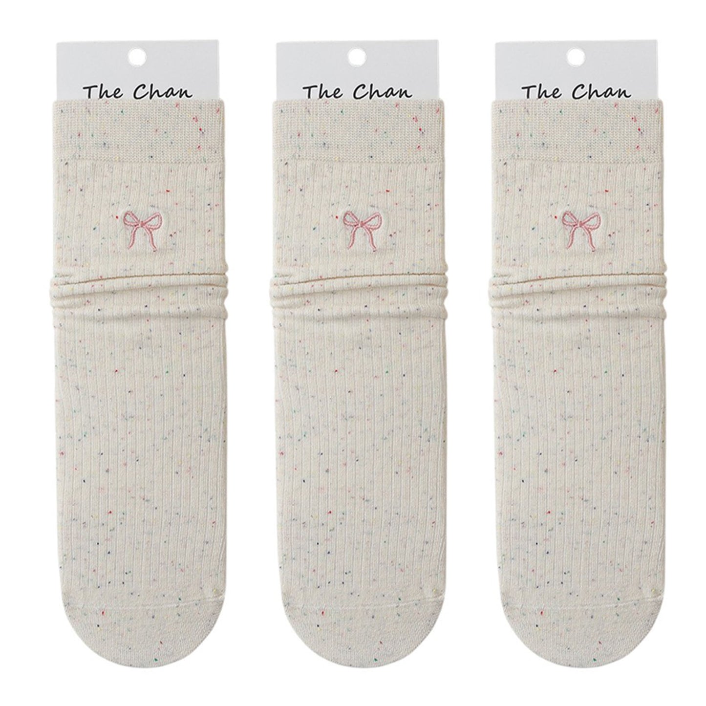 3 - Pack Crew Socks with Embroidered Bow Detail and Soft Ribbed Knit Fabric