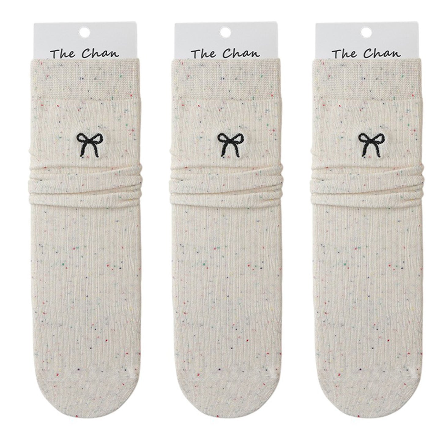 3 - Pack Crew Socks with Embroidered Bow Detail and Soft Ribbed Knit Fabric