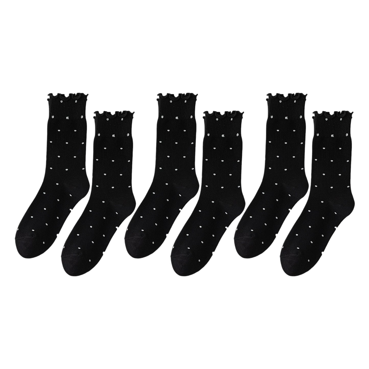 6pk Women's Polka Dot Ankle Socks with Ruffled Cuffs