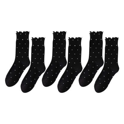 6pk Women's Polka Dot Ankle Socks with Ruffled Cuffs