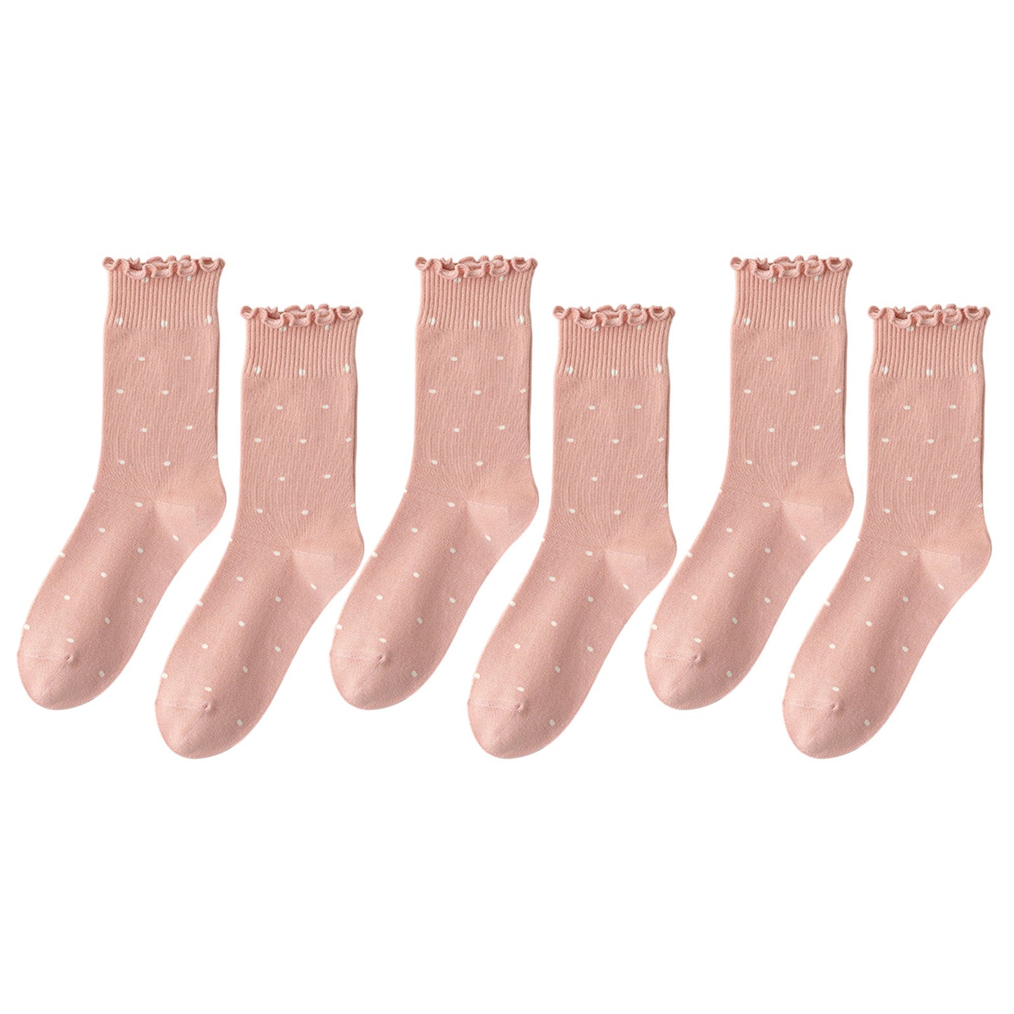 6pk Women's Polka Dot Ankle Socks with Ruffled Cuffs