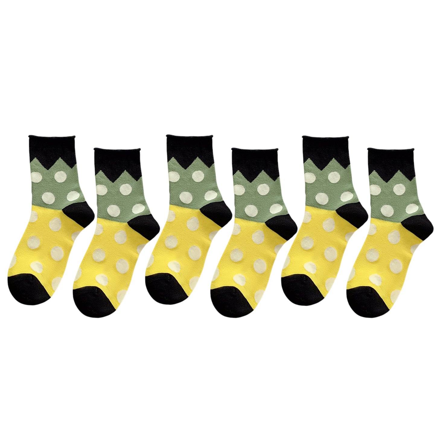 6pk Women's Color - Blocked Polka Dot Cotton Ankle Socks - Trendy Ins - Style Socks
