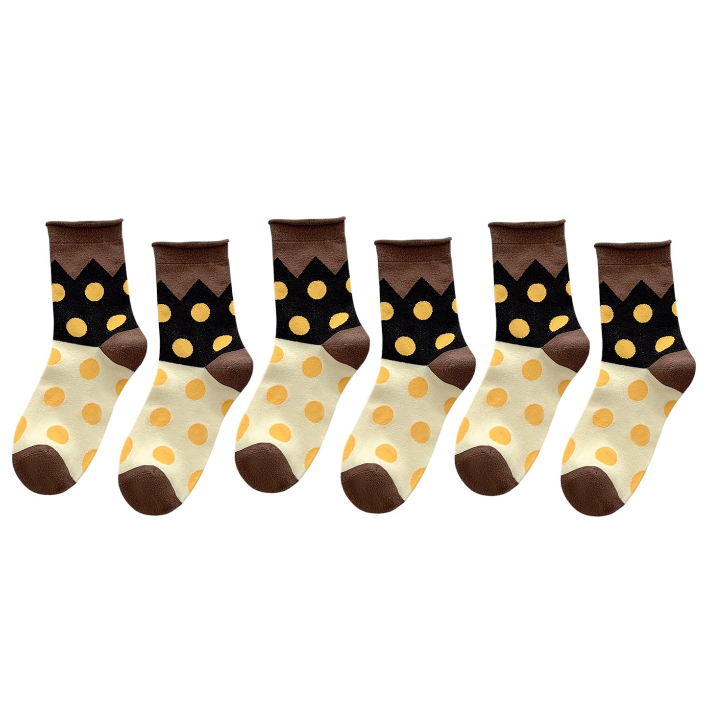 6pk Women's Color - Blocked Polka Dot Cotton Ankle Socks - Trendy Ins - Style Socks
