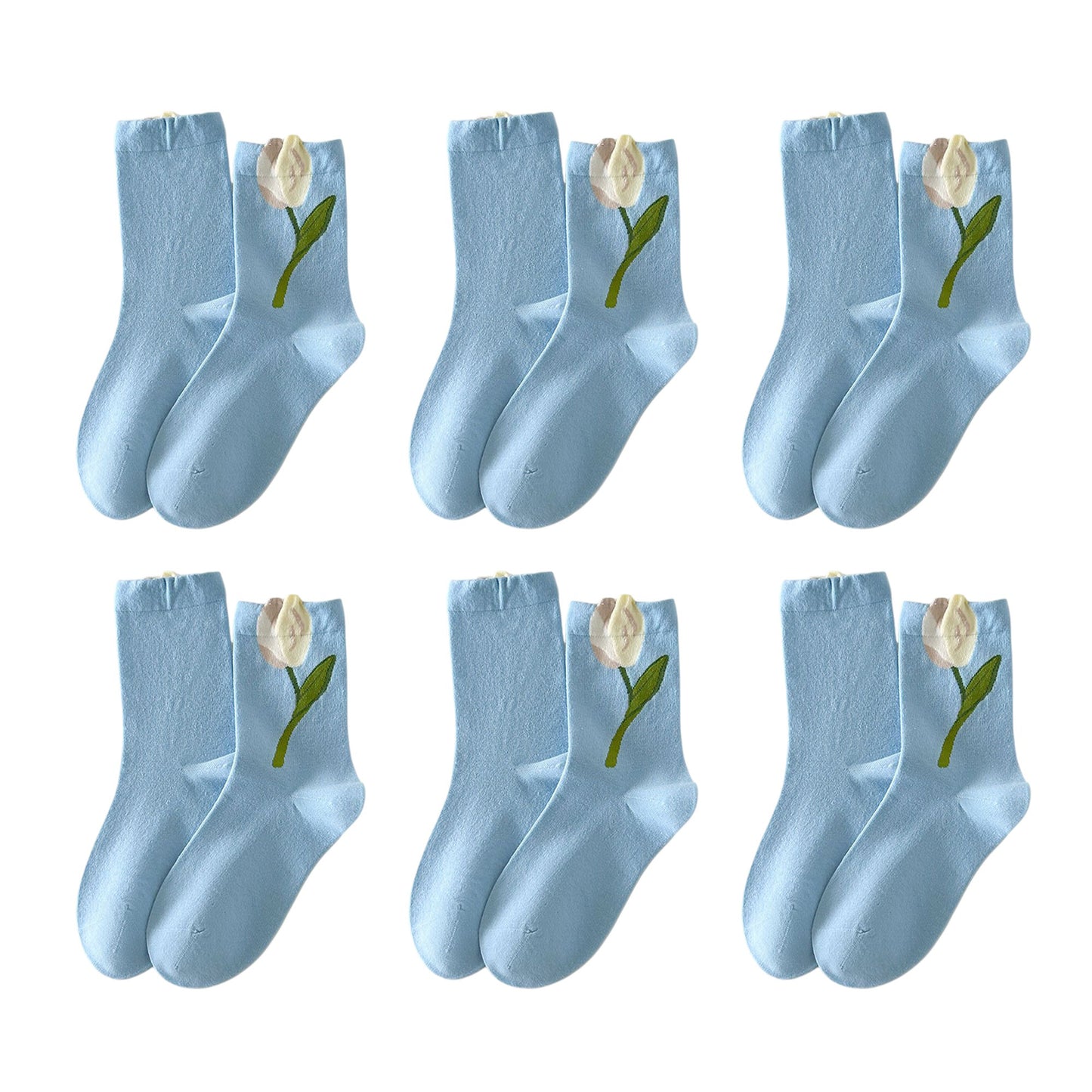 6pk Women's Ankle Socks with Tulip Embroidery