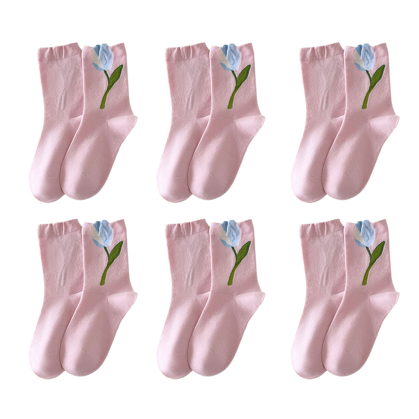 6pk Women's Ankle Socks with Tulip Embroidery
