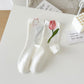 6pk Women's Ankle Socks with Tulip Embroidery