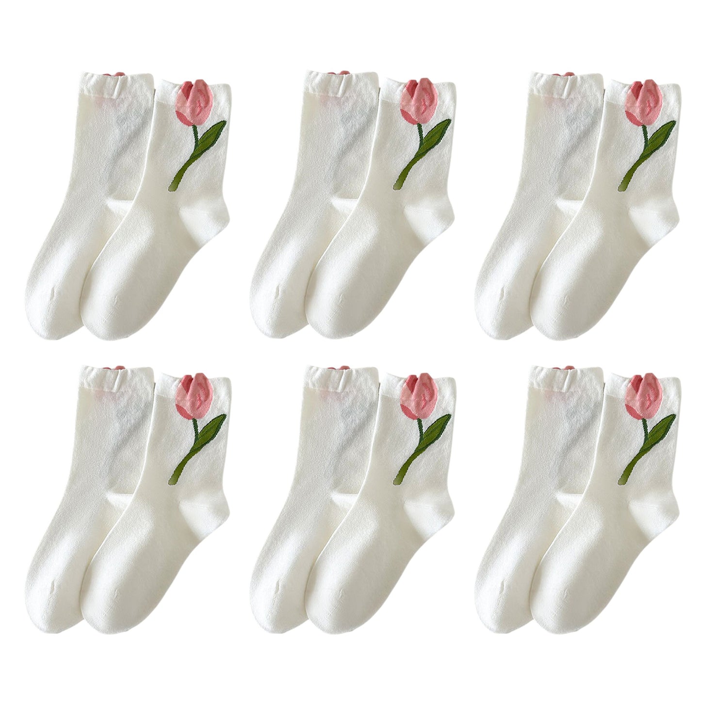 6pk Women's Ankle Socks with Tulip Embroidery