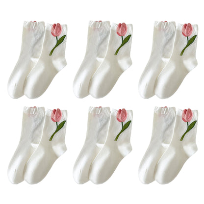 6pk Women's Ankle Socks with Tulip Embroidery