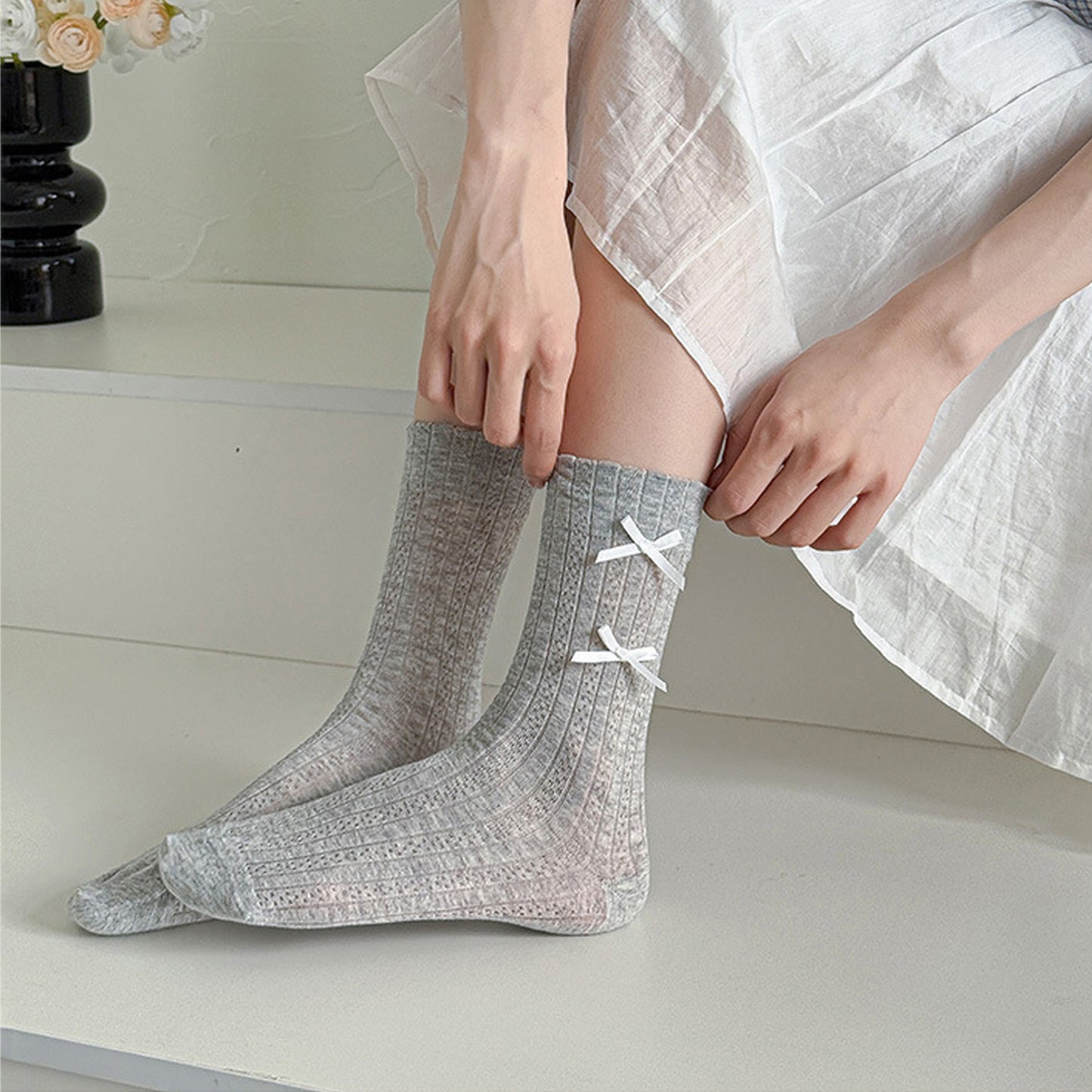 6pk Women's Knee - High Socks with Bow Details