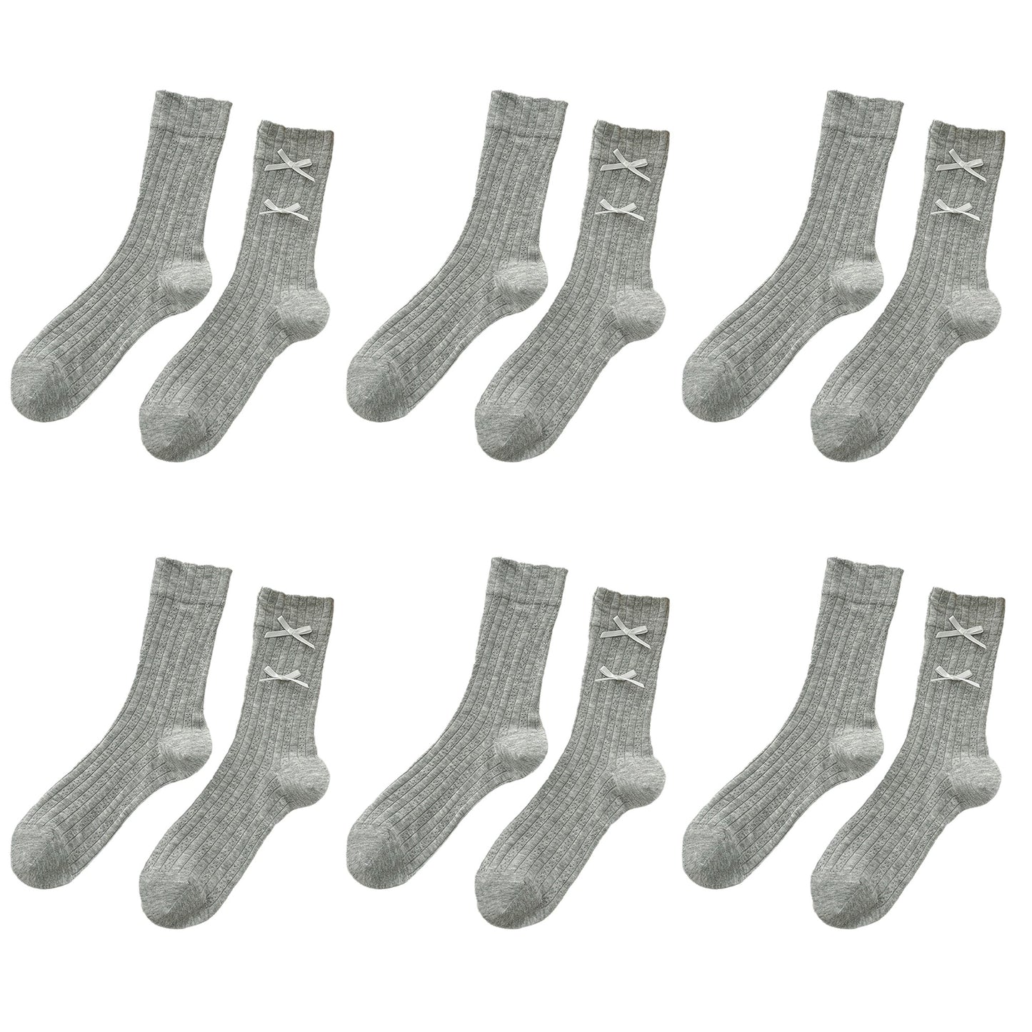 6pk Women's Knee - High Socks with Bow Details