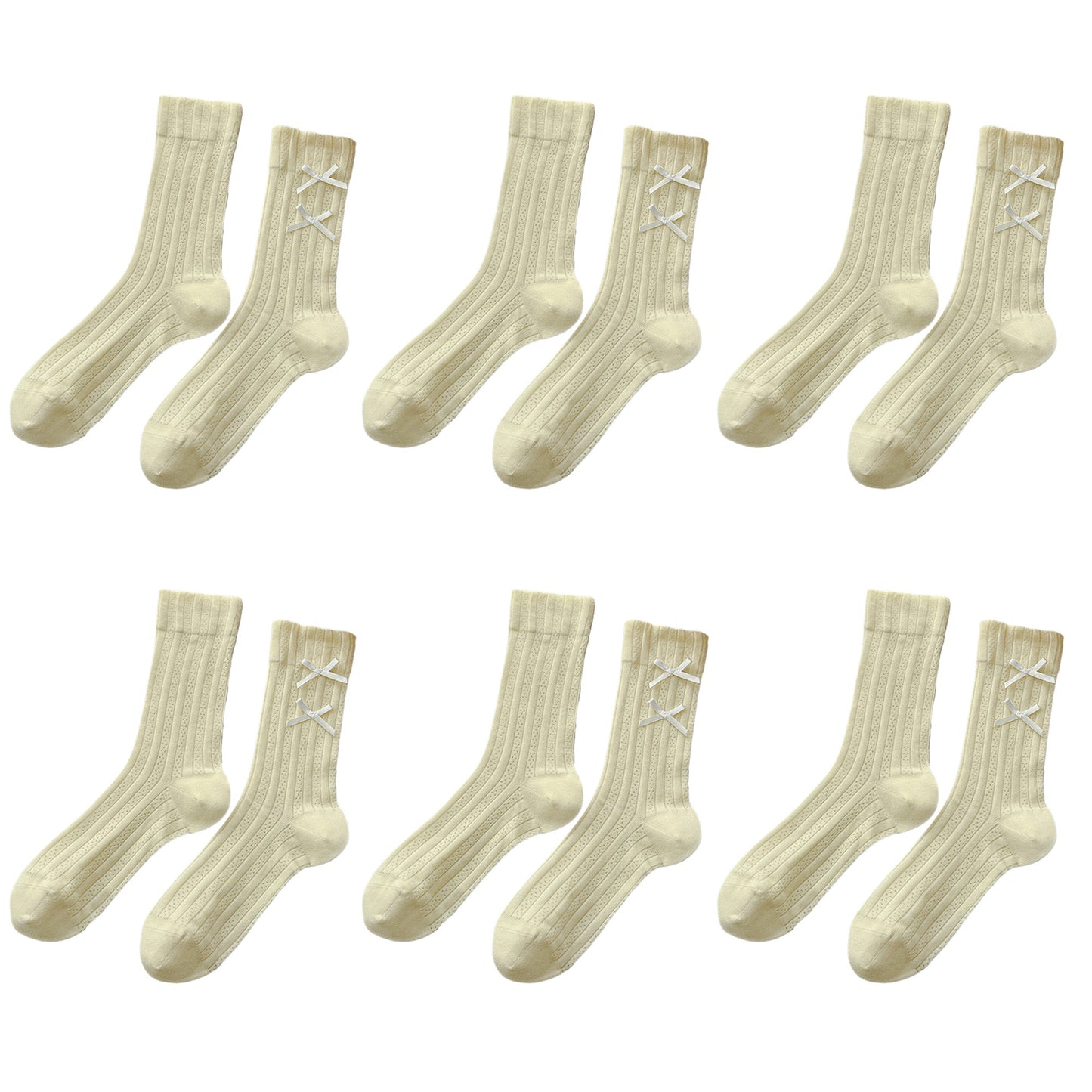6pk Women's Knee - High Socks with Bow Details