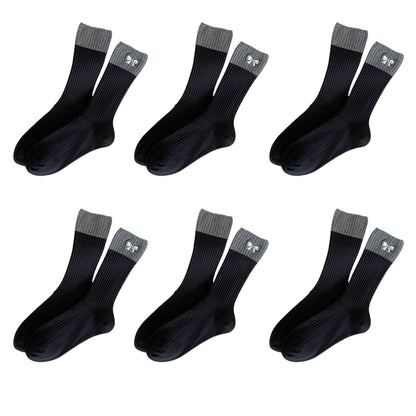 6pk Color - Block Crew Socks with Bow Embroidery