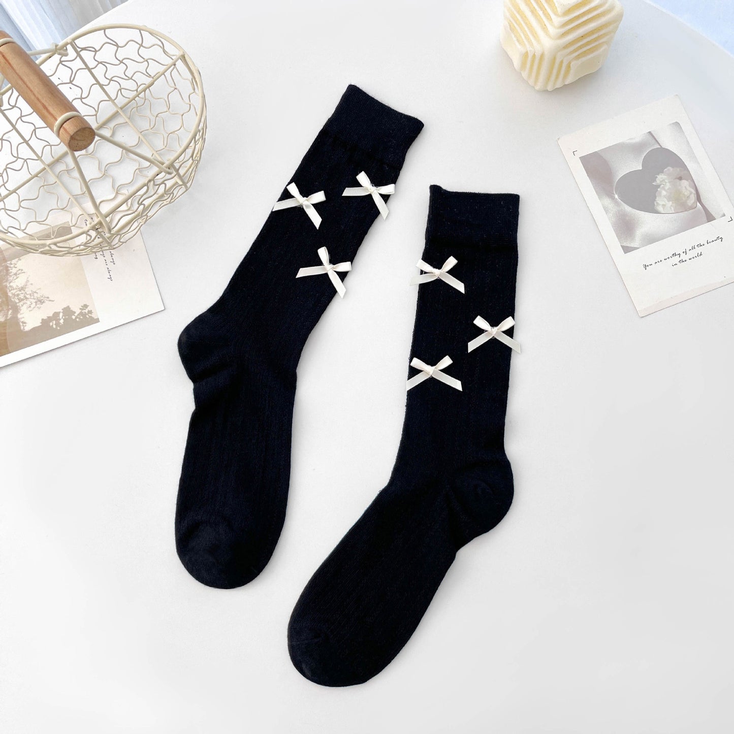 6pk Knee - High Socks with Bow Accents