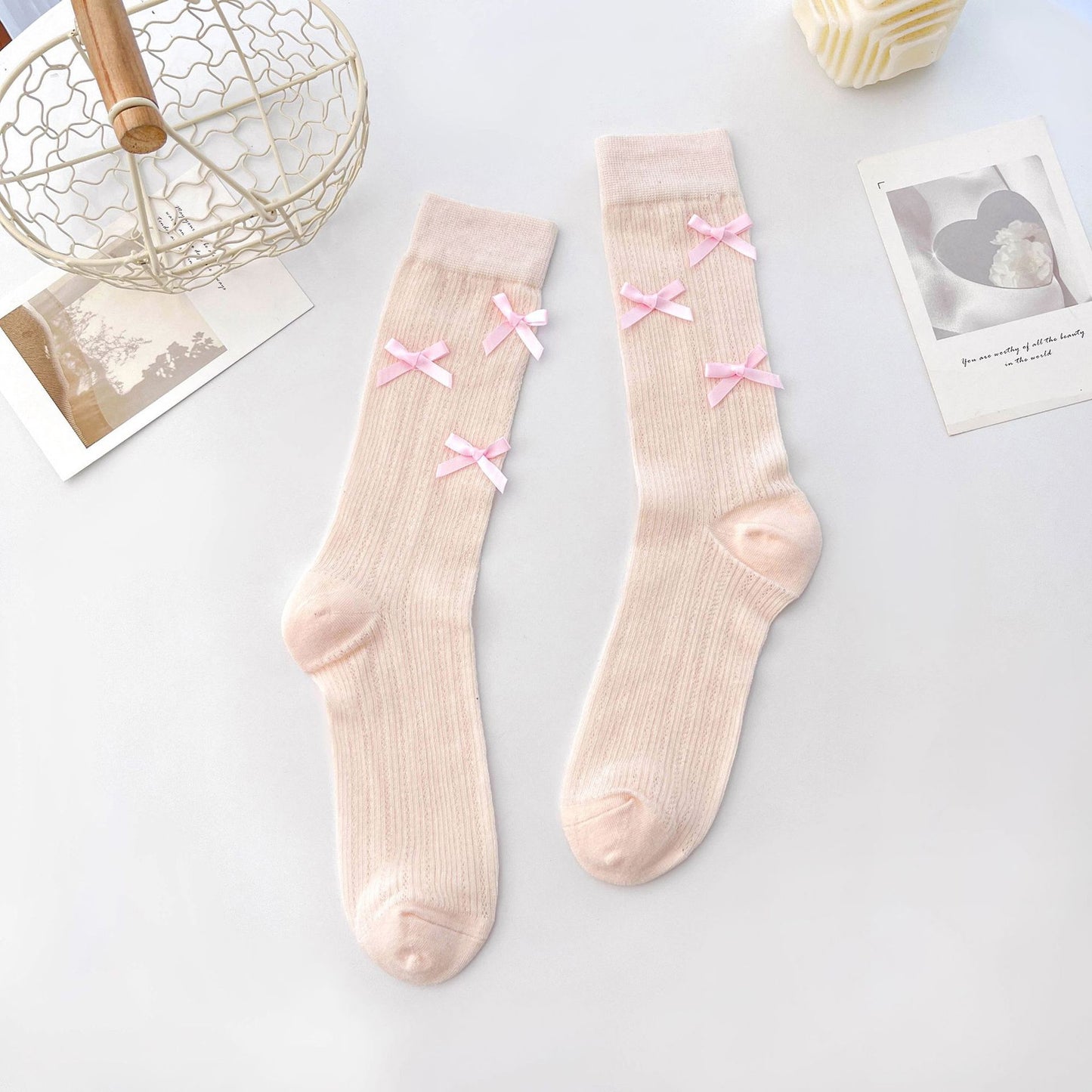 6pk Knee - High Socks with Bow Accents