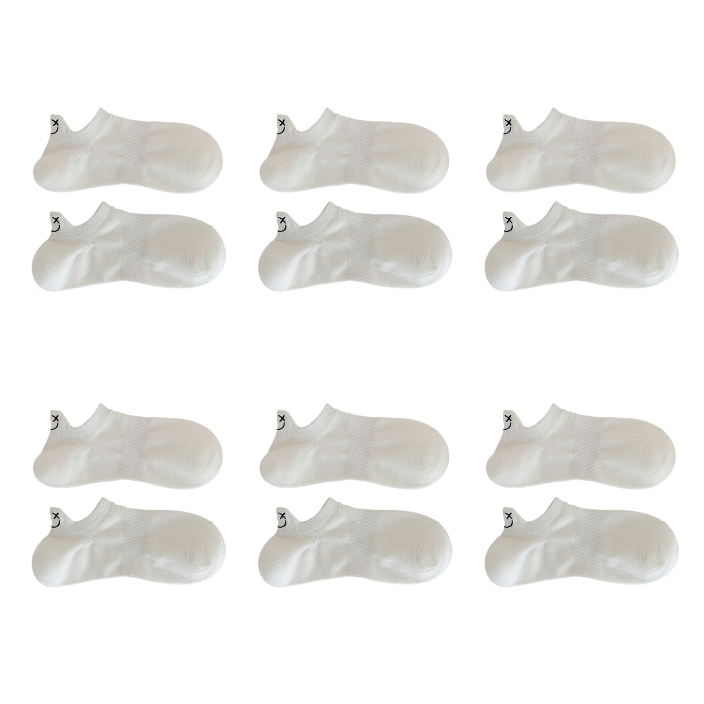 6pk Cotton White No - Show Socks with Smiley Face Embroidery