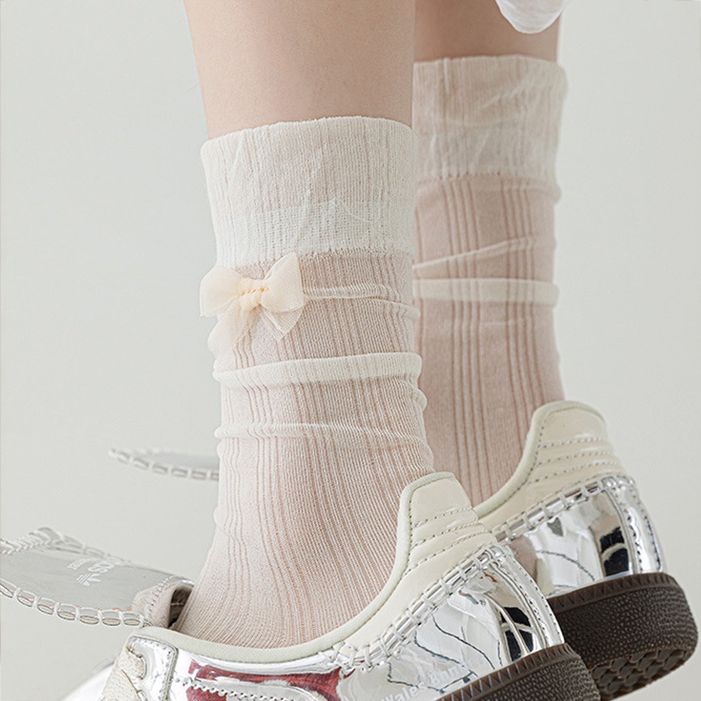 6pk Breathable Sheer Ankle Socks with Bow Accent