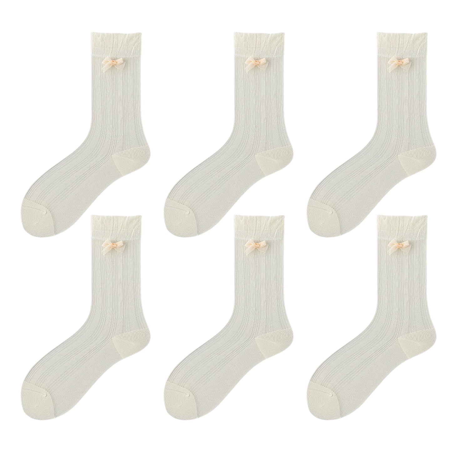 6pk Breathable Sheer Ankle Socks with Bow Accent
