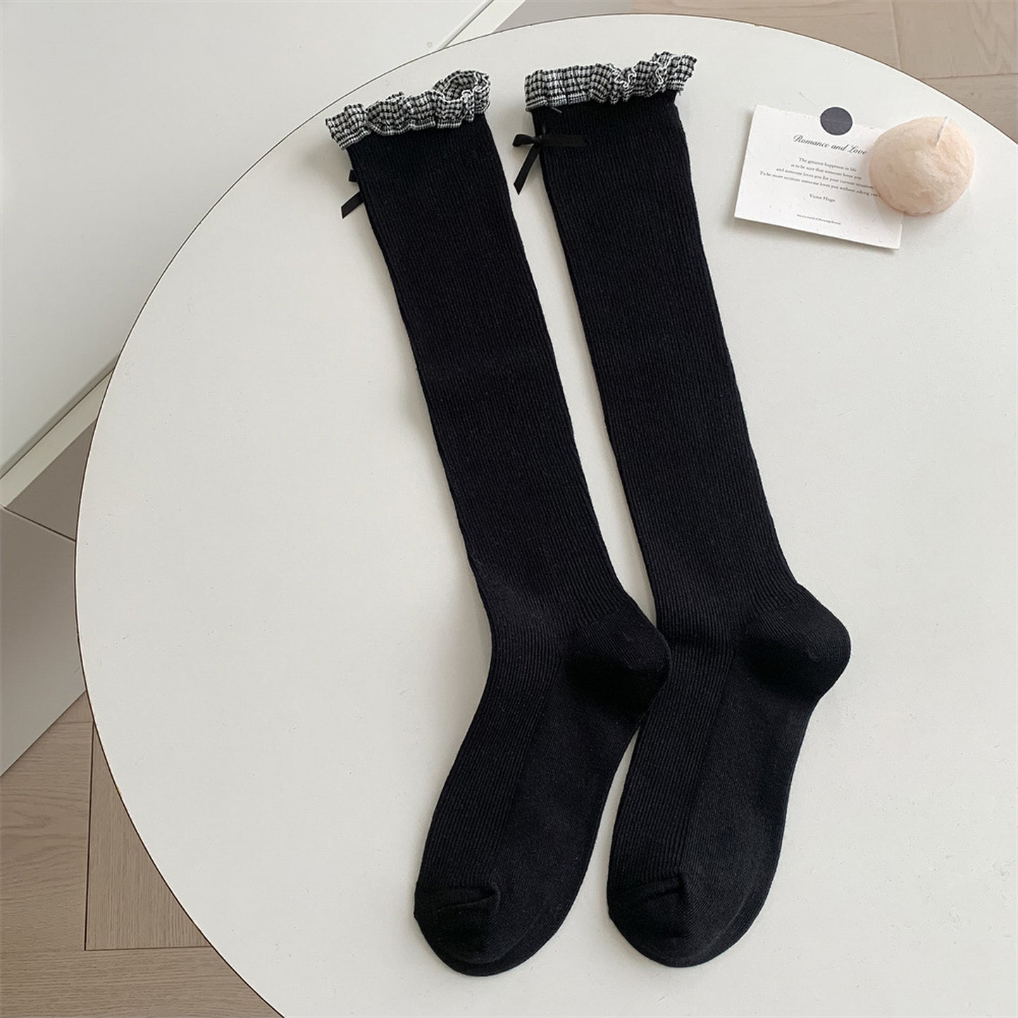 6pk Knee - High Socks with Bow and Patterned Cuff