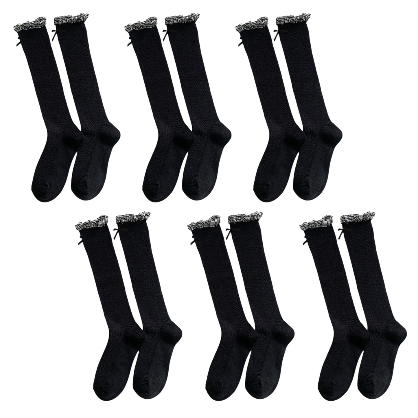 6pk Knee - High Socks with Bow and Patterned Cuff