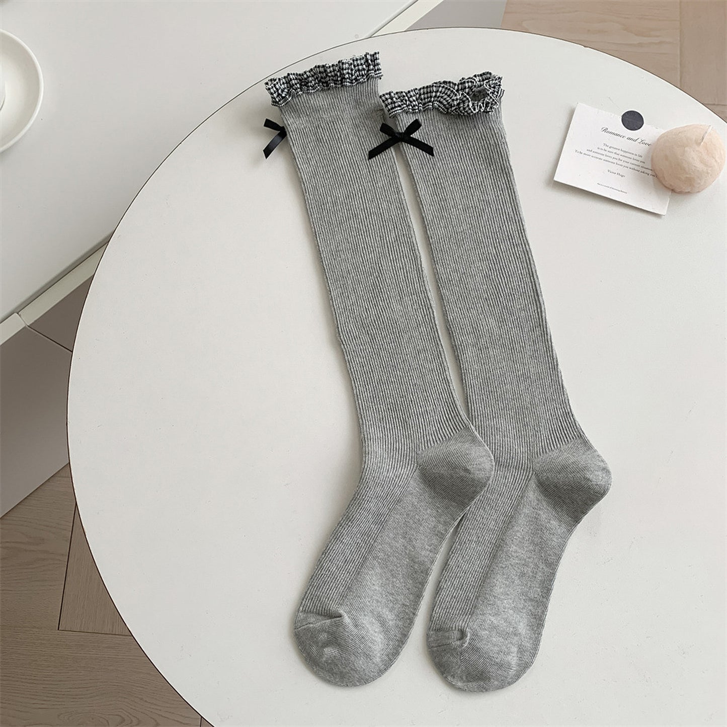 6pk Knee - High Socks with Bow and Patterned Cuff