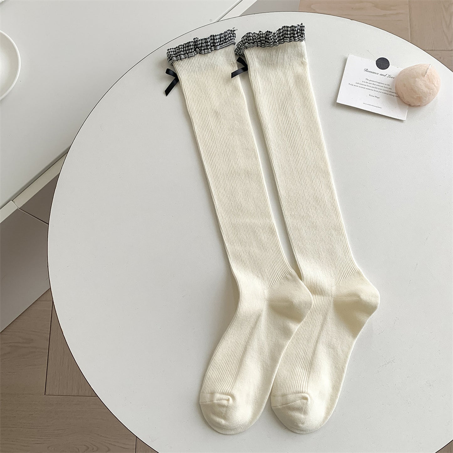 6pk Knee - High Socks with Bow and Patterned Cuff