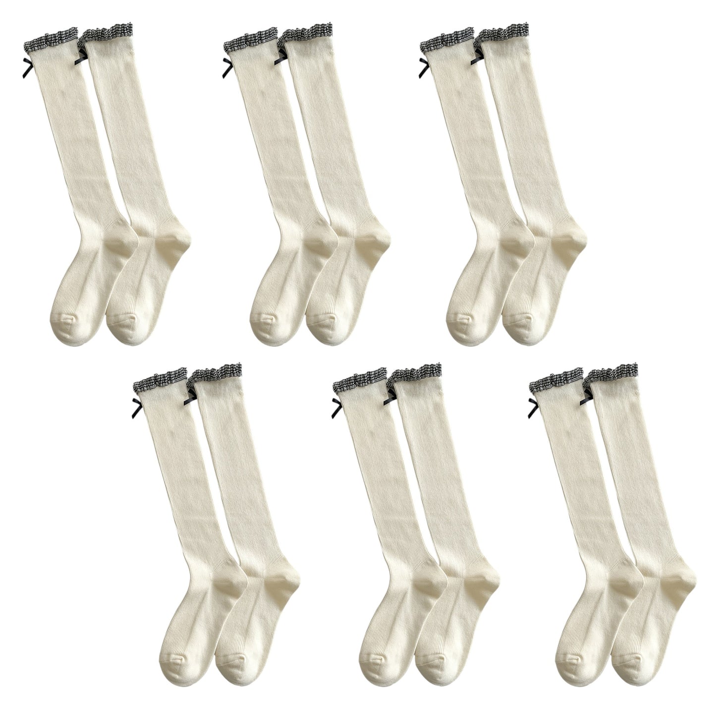 6pk Knee - High Socks with Bow and Patterned Cuff