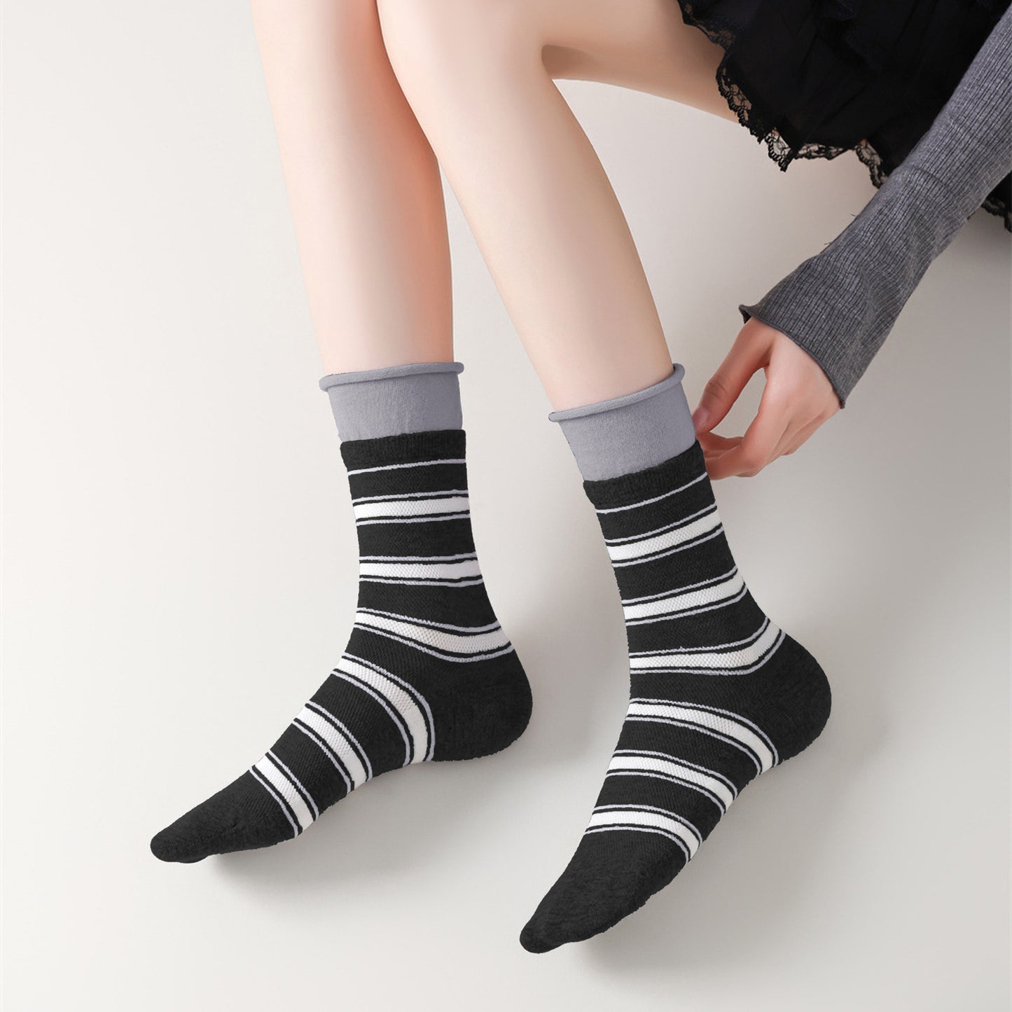 6pk Striped Ankle Socks with Cuffed Design
