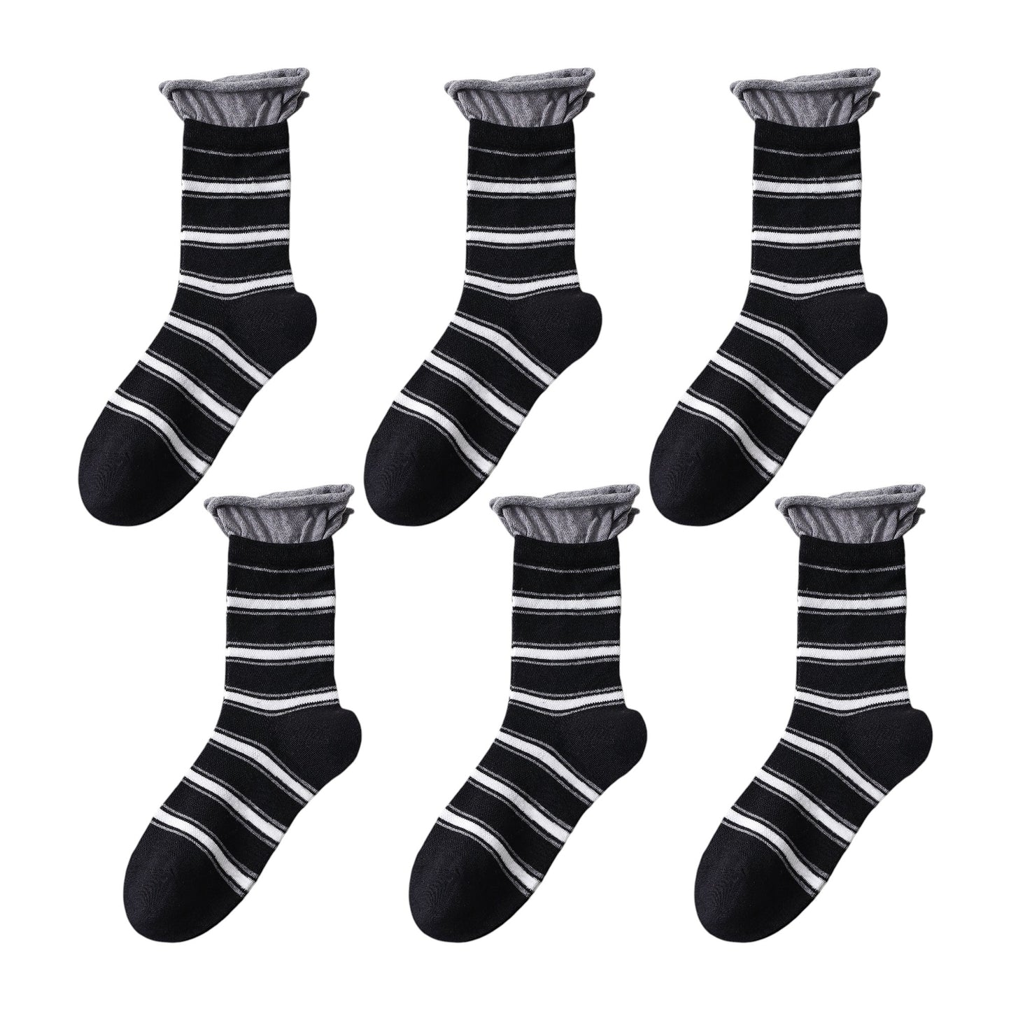 6pk Striped Ankle Socks with Cuffed Design