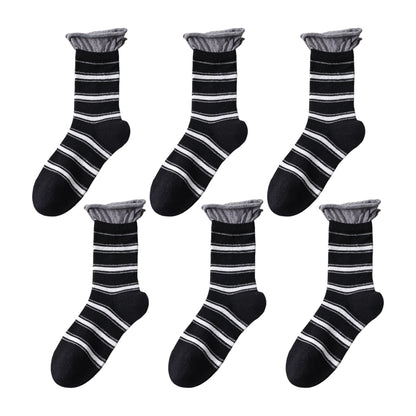 6pk Striped Ankle Socks with Cuffed Design