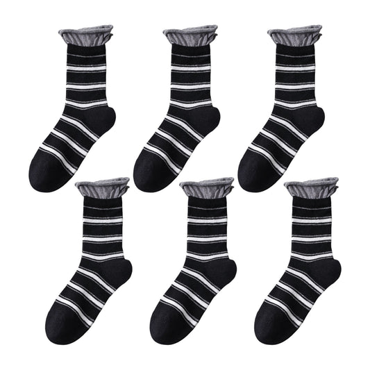 6pk Striped Ankle Socks with Cuffed Design