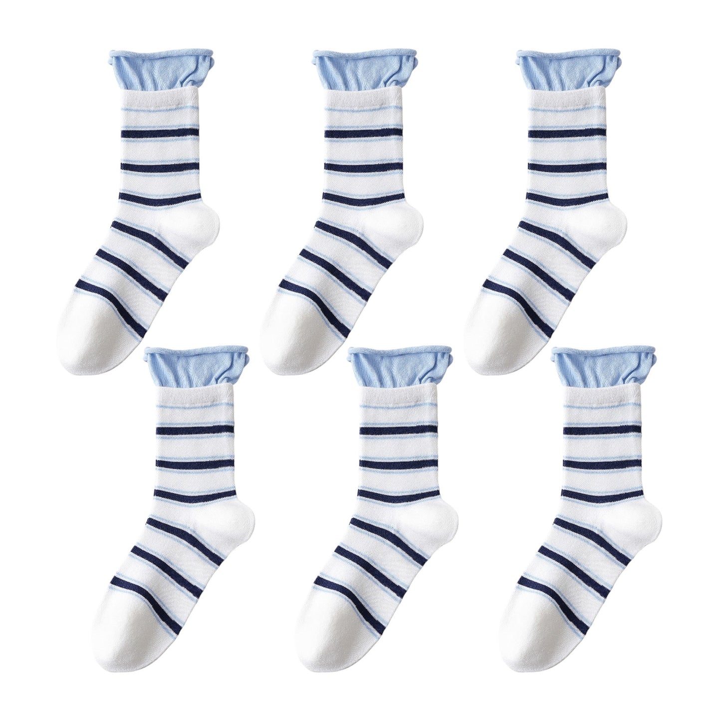6pk Striped Ankle Socks with Cuffed Design