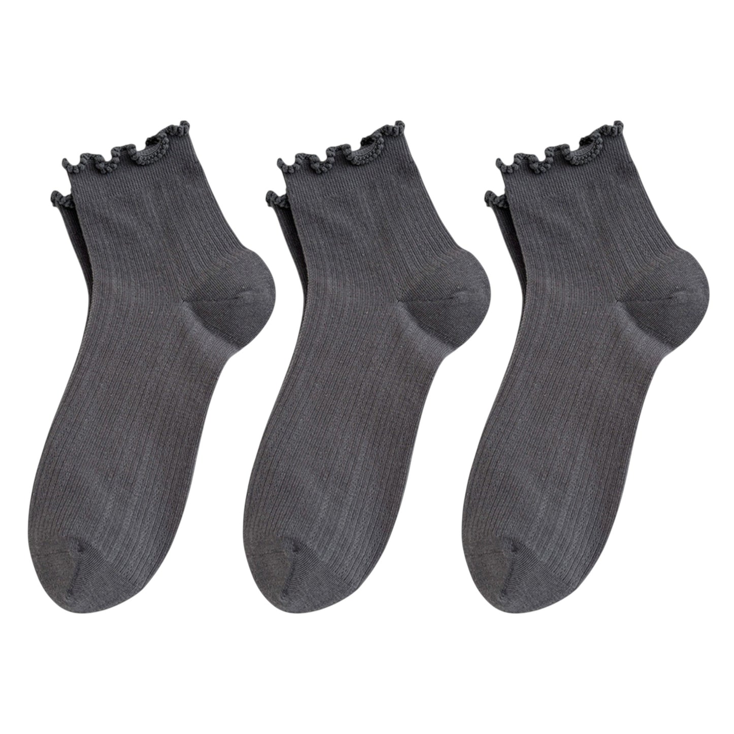 3-Pair Pack Cotton Mesh Ankle Socks with Delicate Ruffle Trim