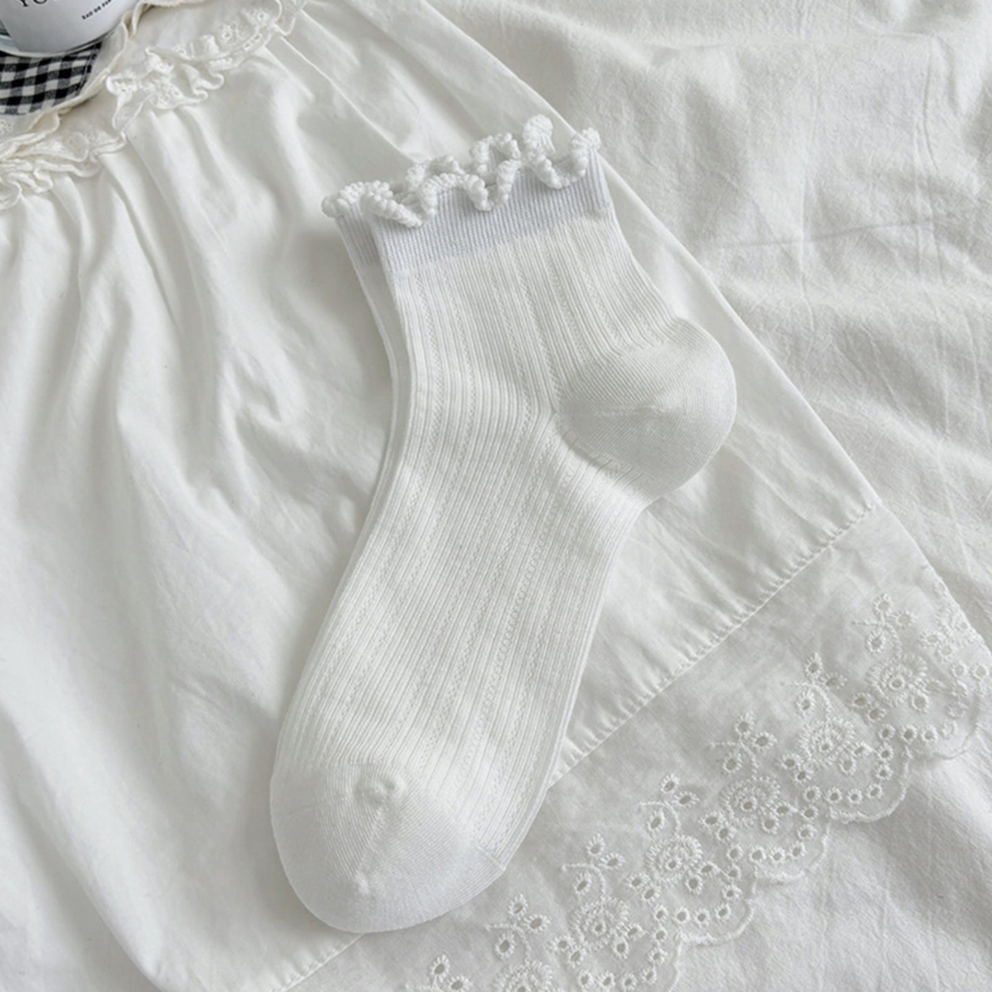 3-Pair Pack Cotton Mesh Ankle Socks with Delicate Ruffle Trim