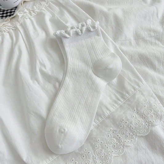 3-Pair Pack Cotton Mesh Ankle Socks with Delicate Ruffle Trim