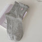 3-Pack Breathable Cotton Blend Socks with Ruffle Trim and Heart Embroidery