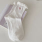 3-Pack Breathable Cotton Blend Socks with Ruffle Trim and Heart Embroidery