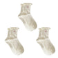 3-Pack Breathable Cotton Blend Socks with Ruffle Trim and Heart Embroidery