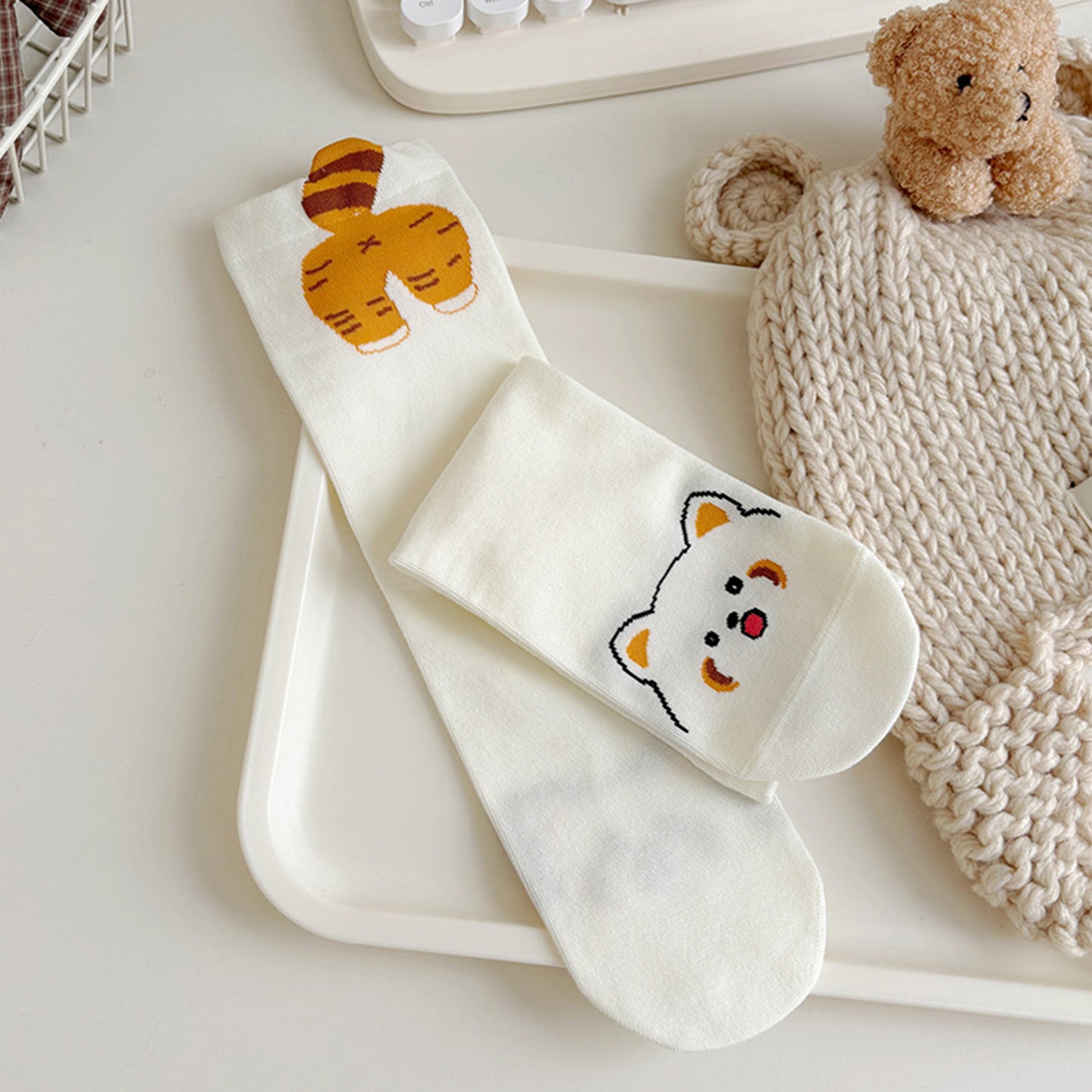 3-Pair Cotton Blend Socks with Cute Animal Designs Breathable and Comfortable