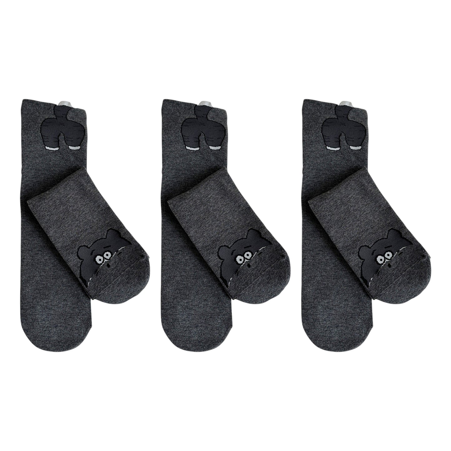 3-Pair Cotton Blend Socks with Cute Animal Designs Breathable and Comfortable