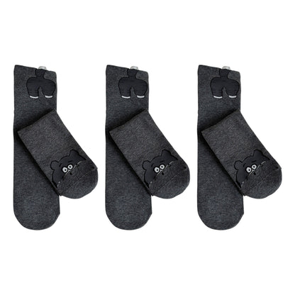 3-Pair Cotton Blend Socks with Cute Animal Designs Breathable and Comfortable