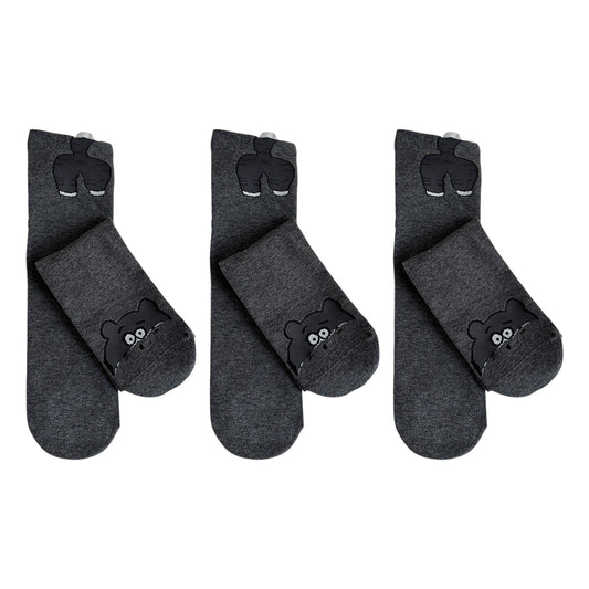3-Pair Cotton Blend Socks with Cute Animal Designs Breathable and Comfortable