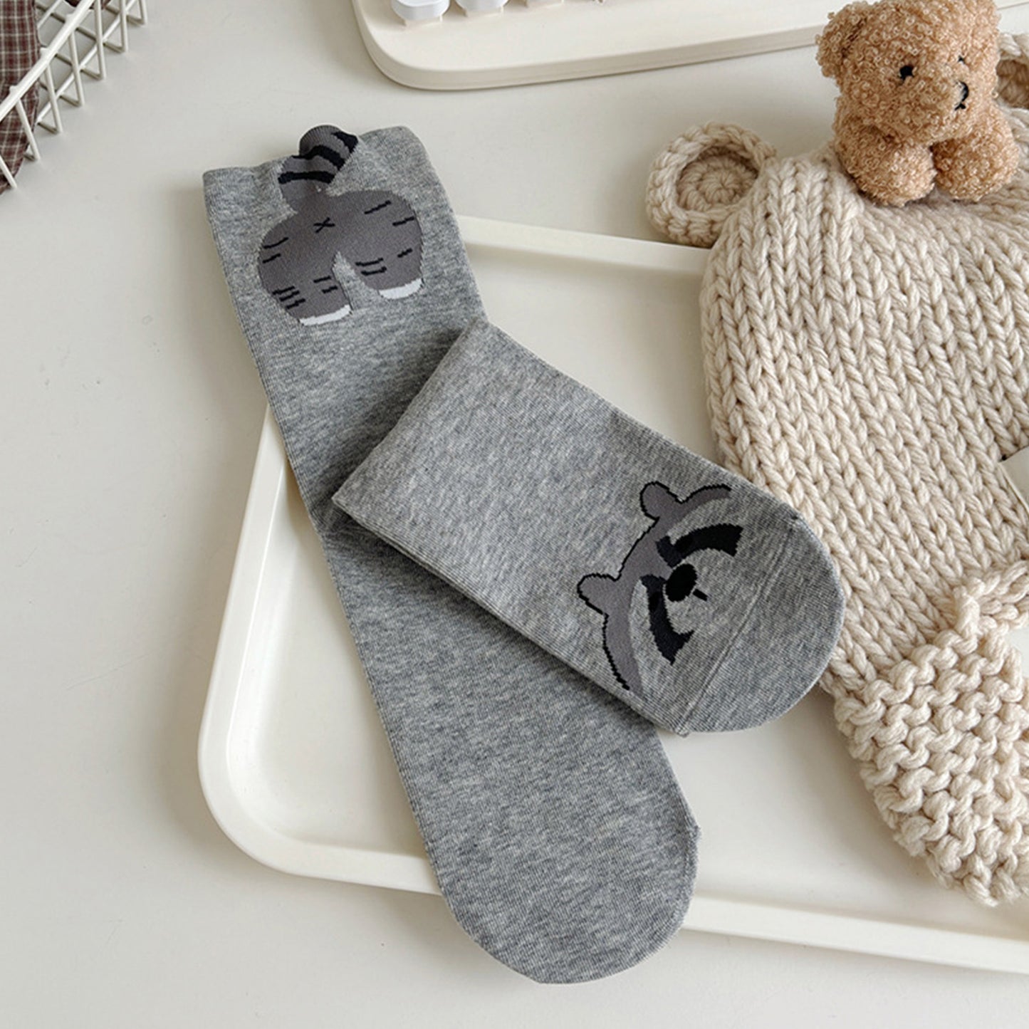 3-Pair Cotton Blend Socks with Cute Animal Designs Breathable and Comfortable