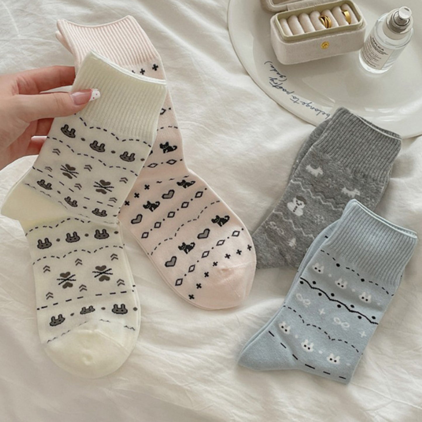 Cotton Blend Socks 3-Pair Pack with Cute Animal Print Comfortable and Soft