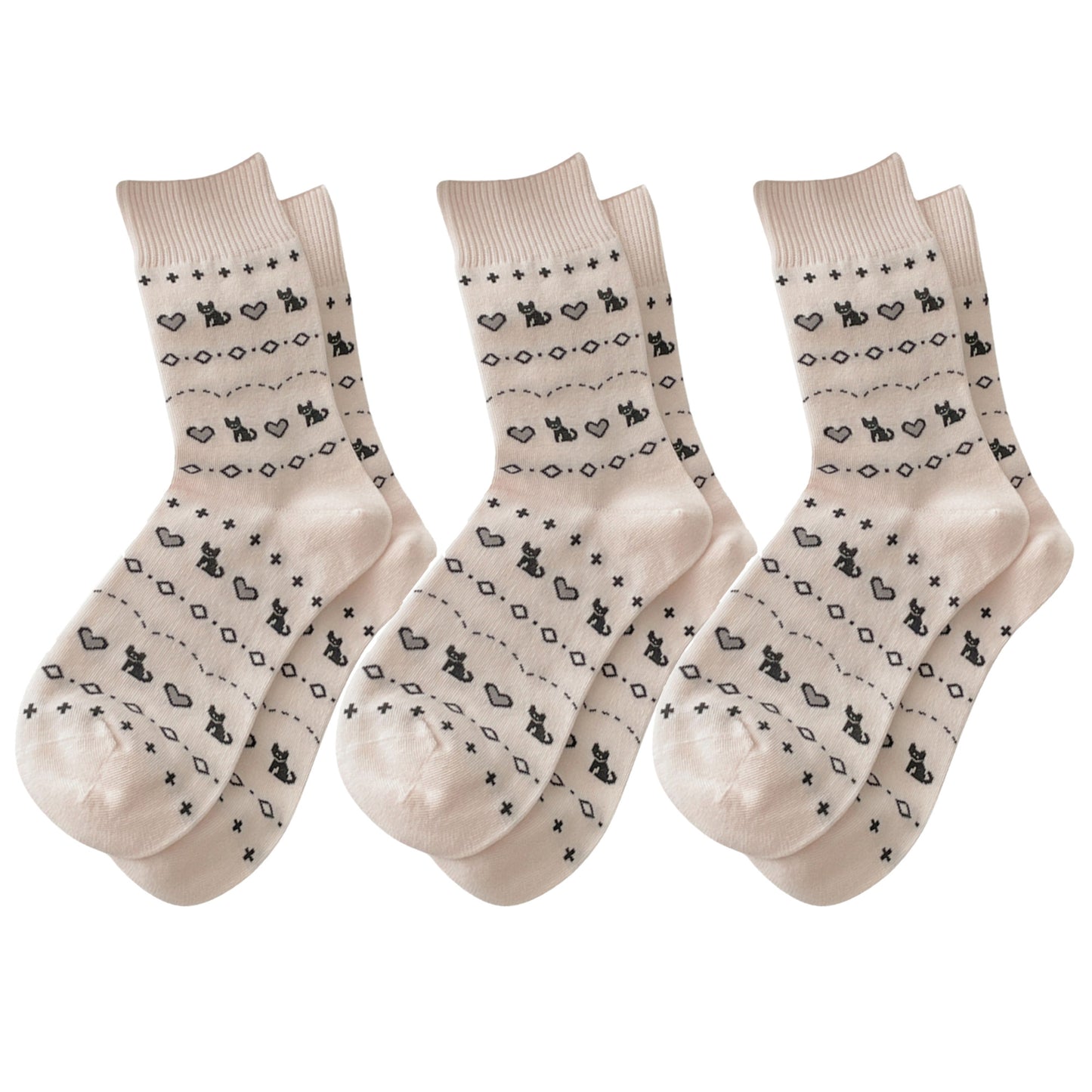 Cotton Blend Socks 3-Pair Pack with Cute Animal Print Comfortable and Soft