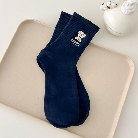 3-Pair Pack Cotton Blend Crew Socks with Cute Dogs Embroidery Design