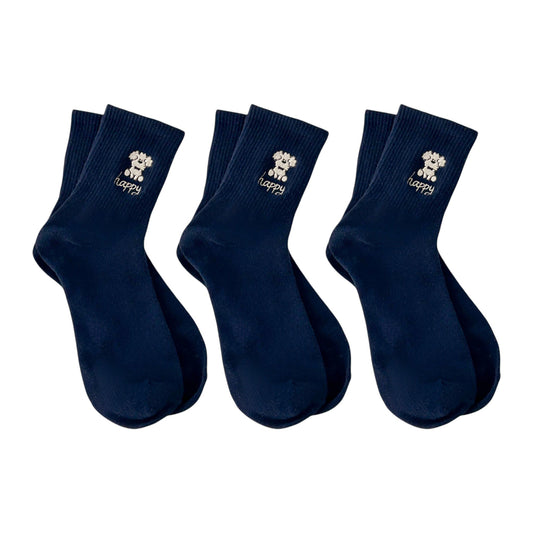 3-Pair Pack Cotton Blend Crew Socks with Cute Dogs Embroidery Design