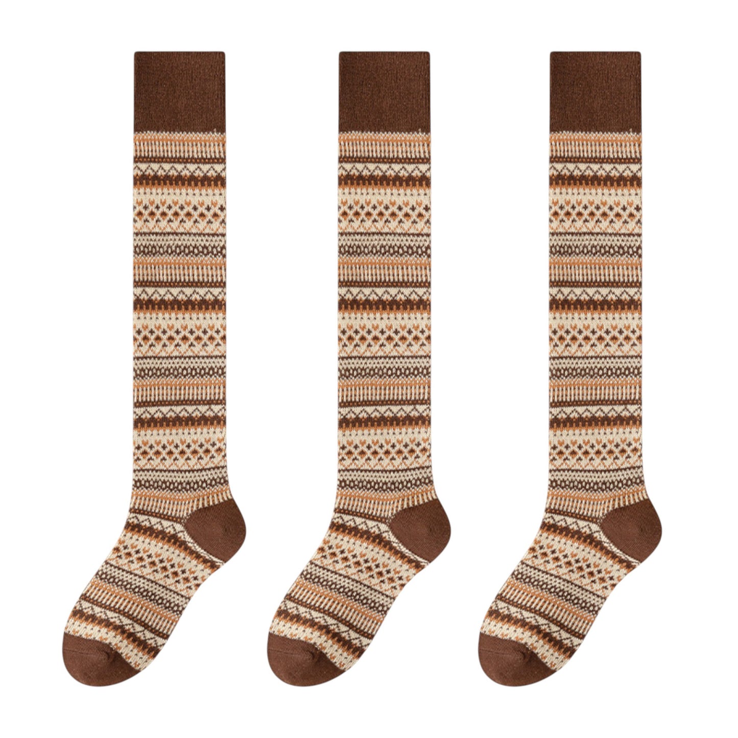 3-Pair Pack Knee-High Warm Socks with Vintage Stripe Design
