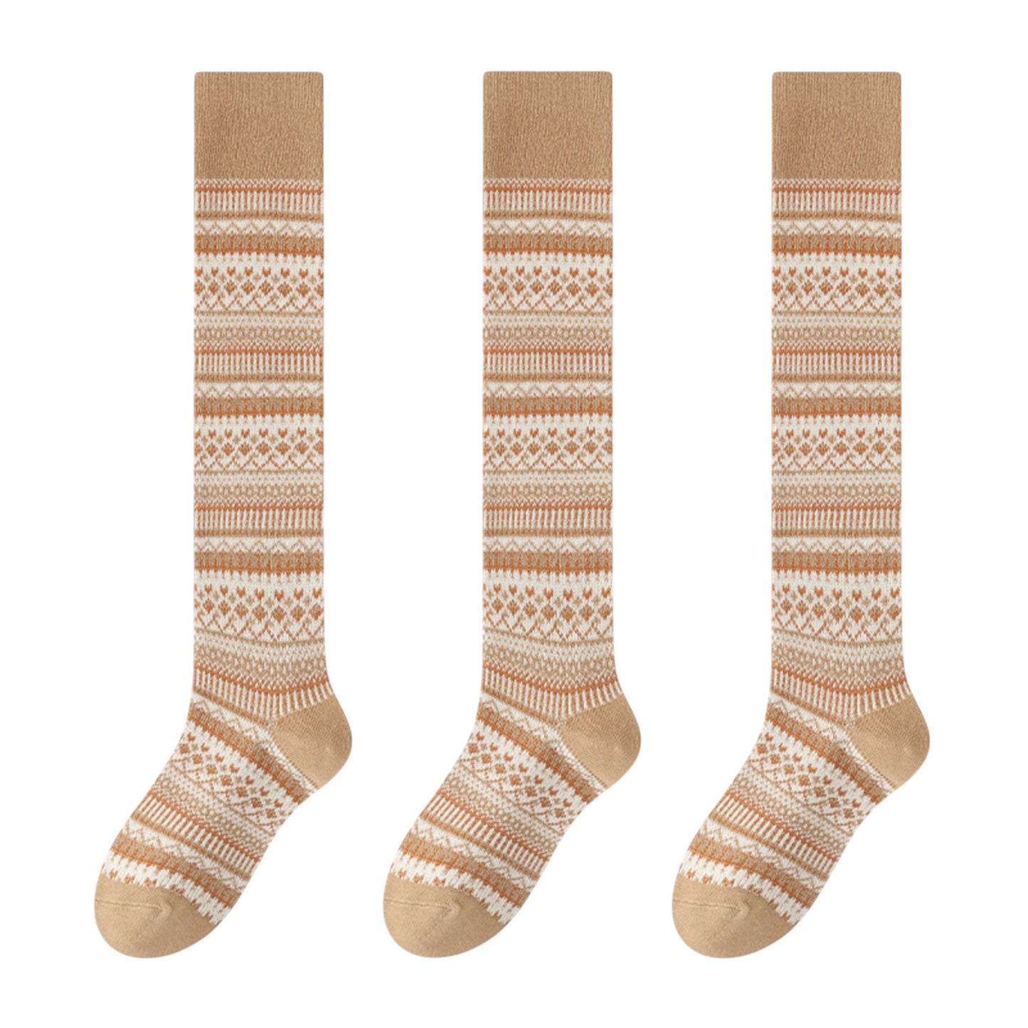 3-Pair Pack Knee-High Warm Socks with Vintage Stripe Design