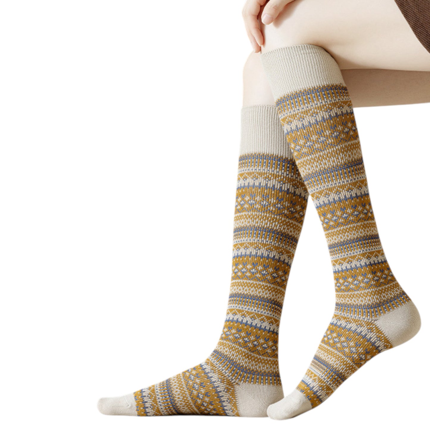 3-Pair Pack Knee-High Warm Socks with Vintage Stripe Design