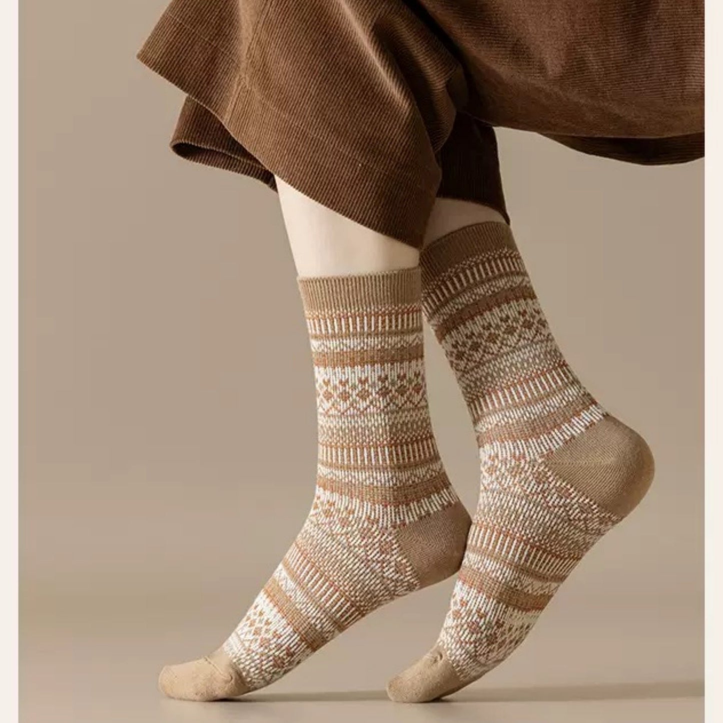 5-Pair Vintage Patterned Crew Socks Gift Set with Soft Knit Fabric US 5¨C9